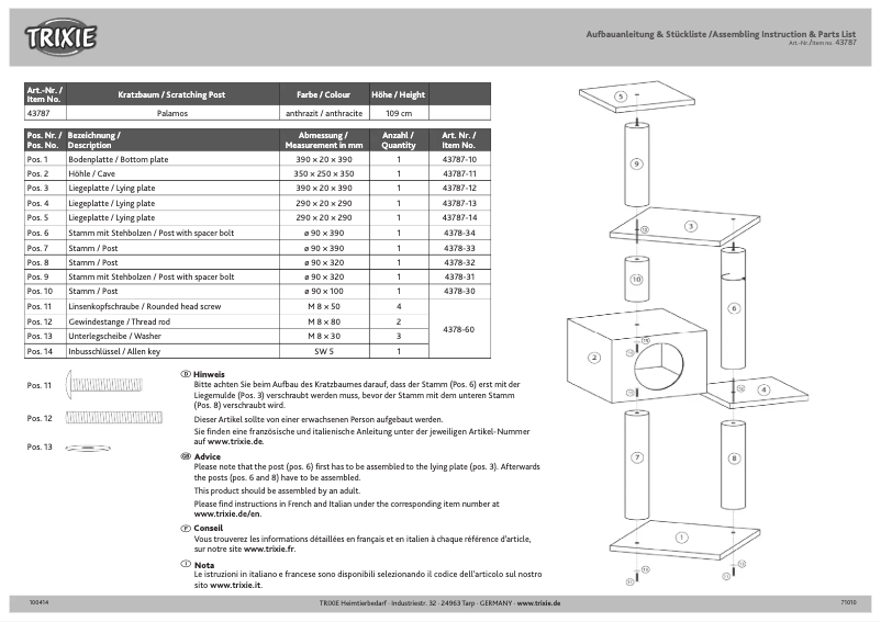 Page 1 de la notice Manuel utilisateur Trixie Palamos
