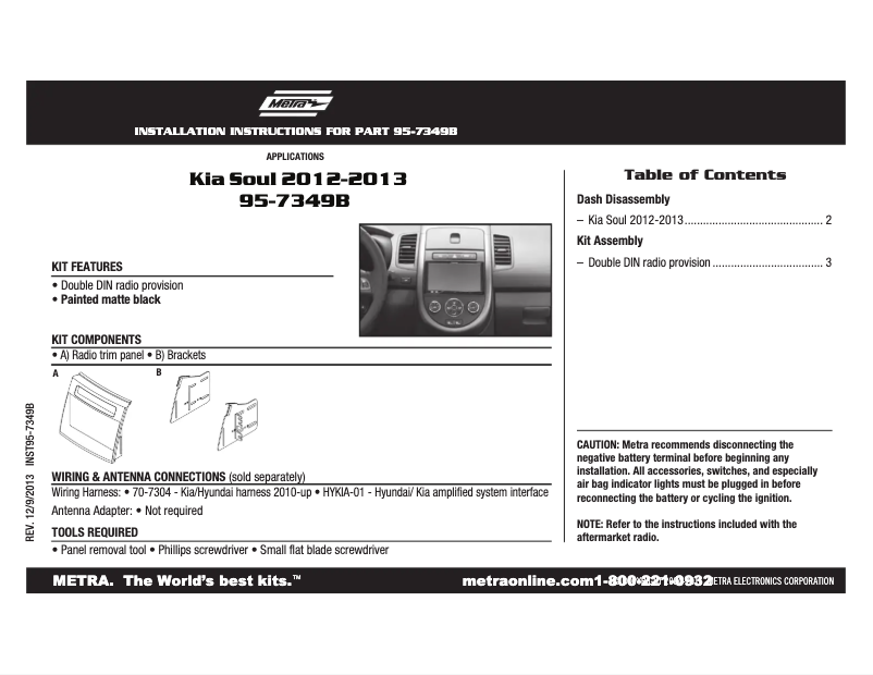 Page n°1 - Manuel utilisateur Metra 95-7349B