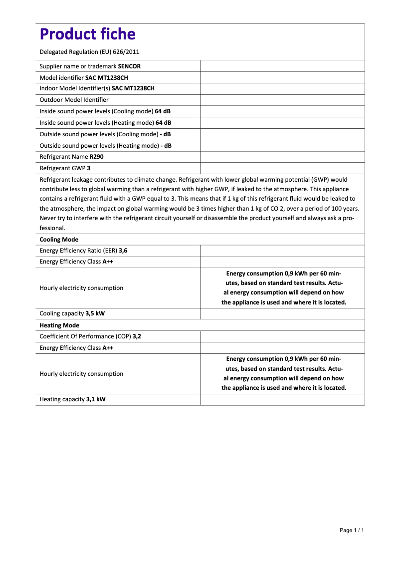Page n°1 - Fiche technique Sencor SAC MT1238CH