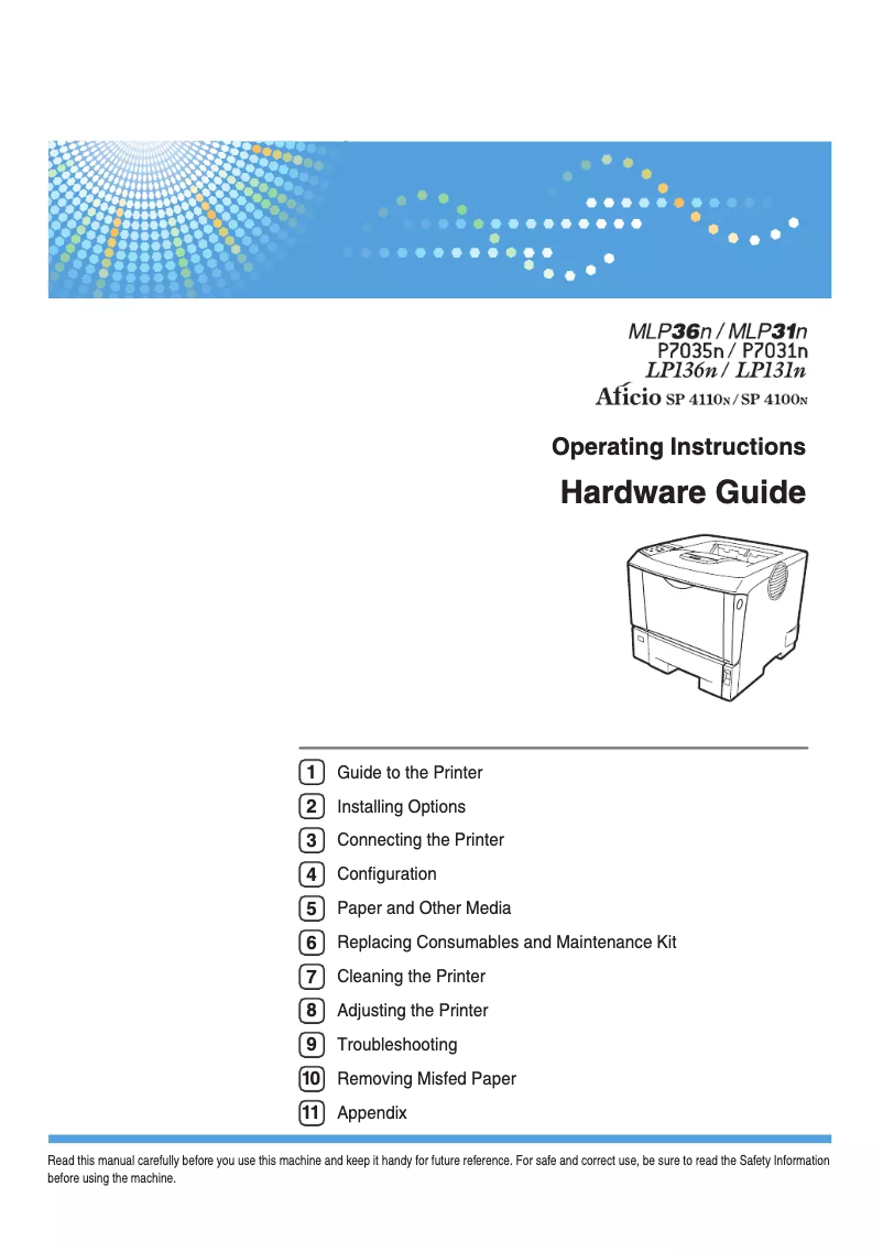 Image de la première page du manuel de l'appareil SP 4100N-KP