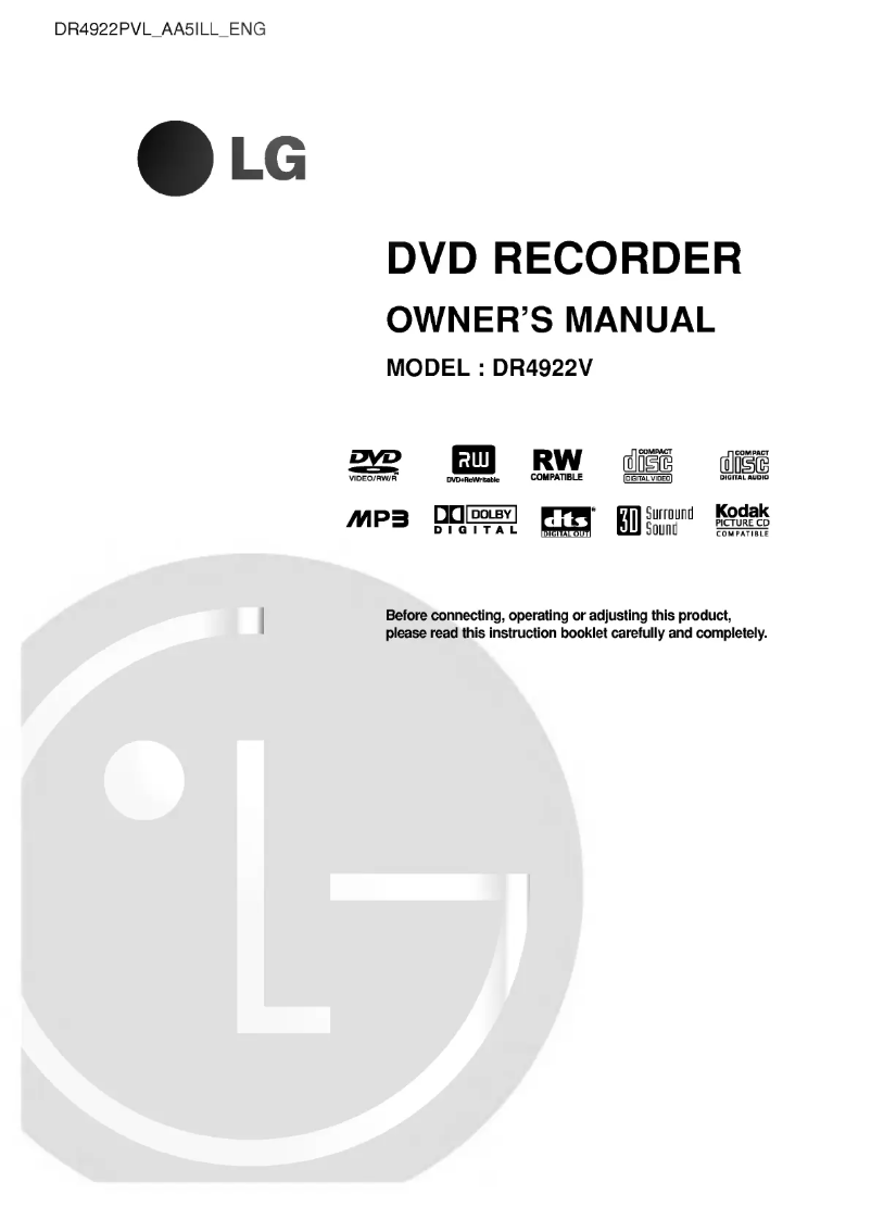 Page 1 de la notice Manuel utilisateur LG DR4922PVL