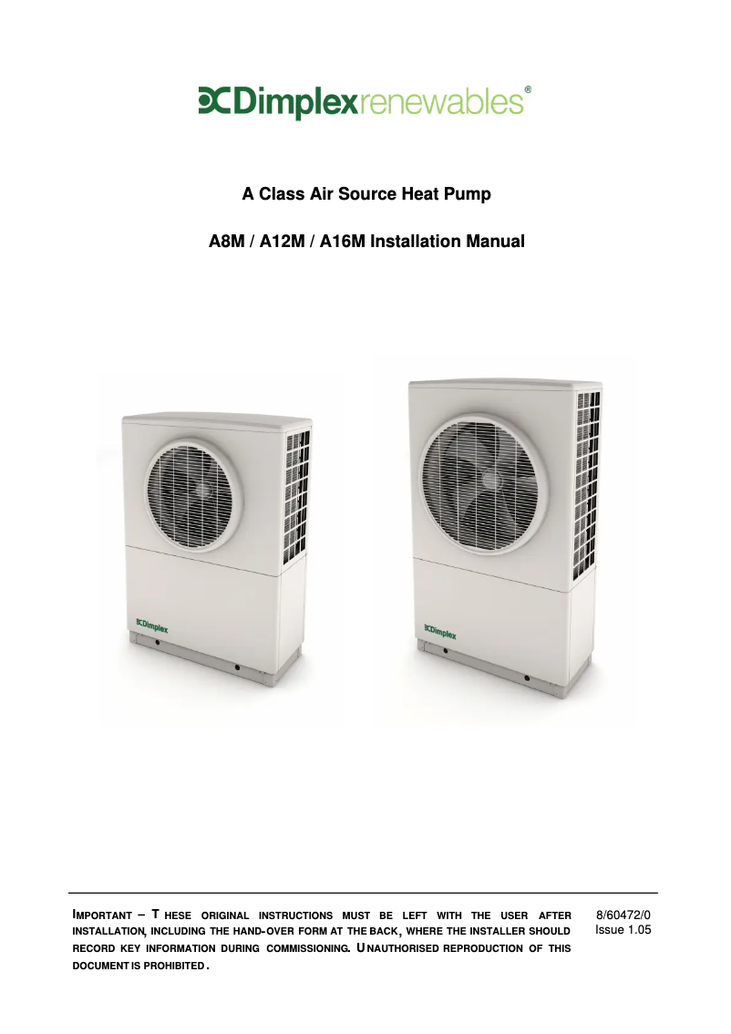 Page 1 de la notice Manuel utilisateur Dimplex A8M