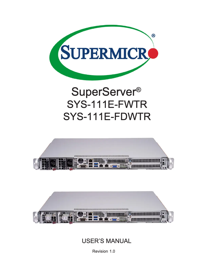 Page 1 de la notice Manuel utilisateur Supermicro SuperServer SYS-111E-FDWTR