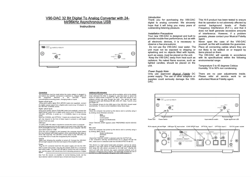 Image de la première page du manuel de l'appareil V90-DAC
