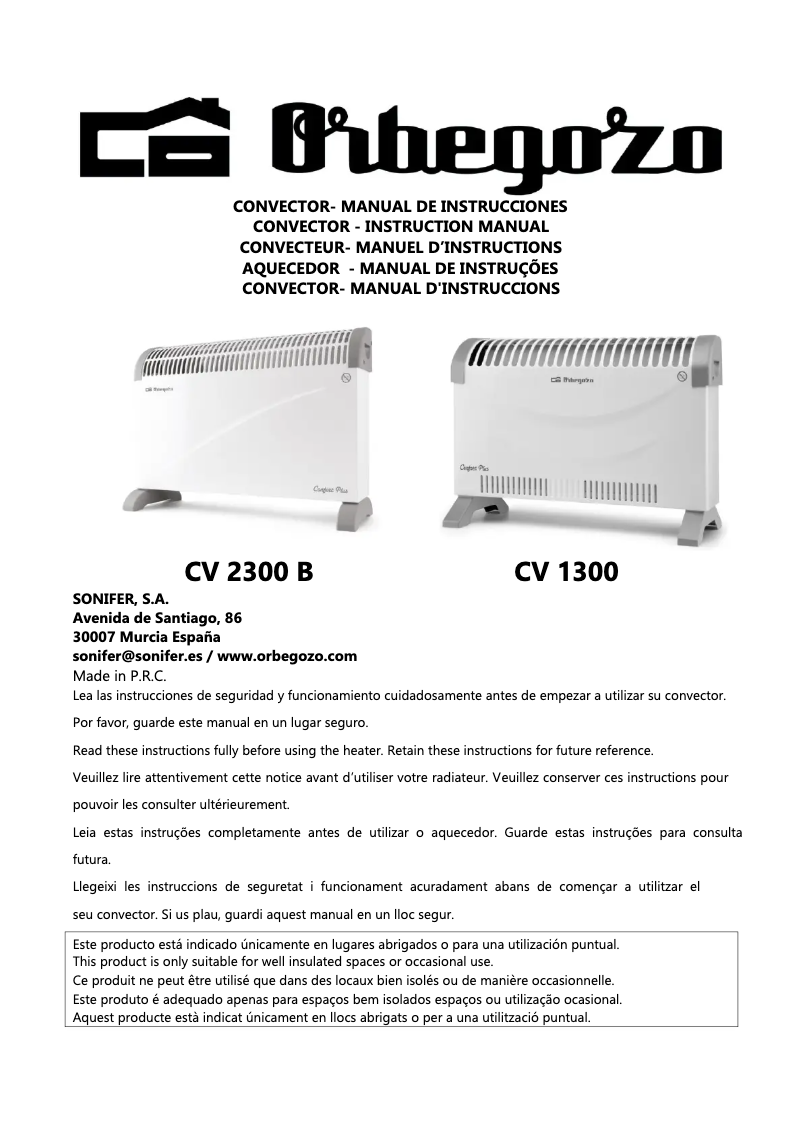 Page 1 de la notice Manuel utilisateur Orbegozo CV 2300