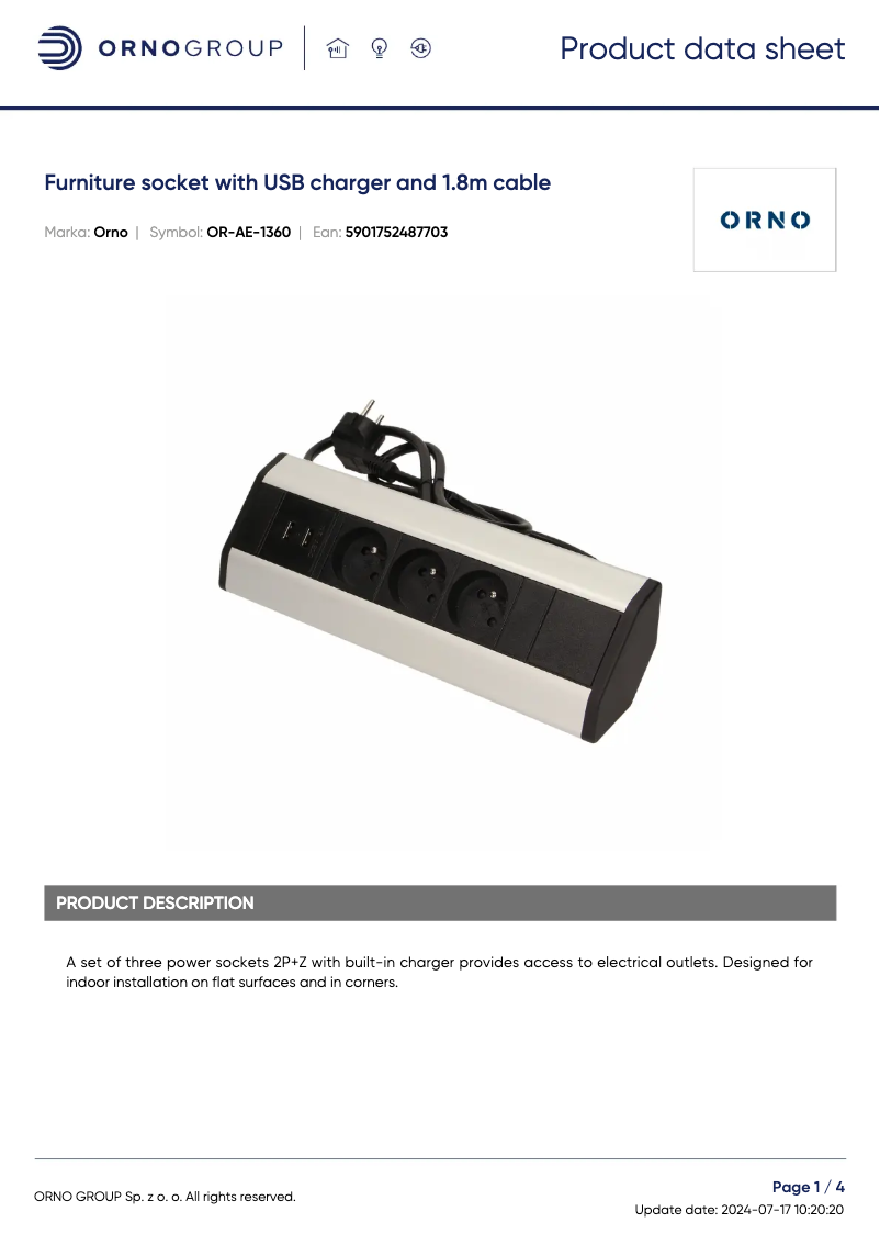 Page 1 de la notice Fiche technique ORNO OR-AE-1360