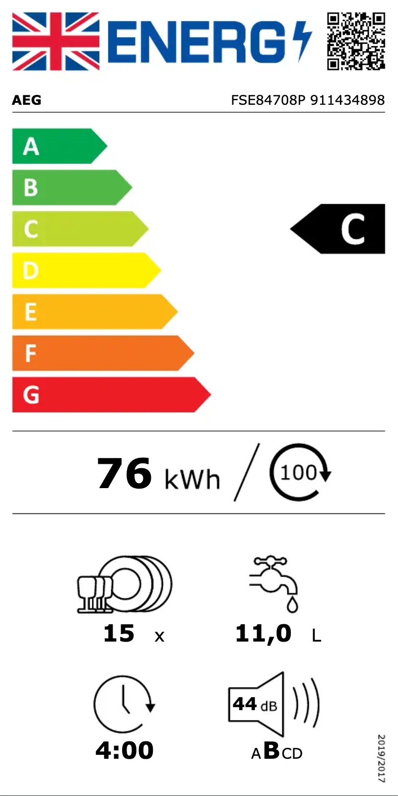 Page 1 de la notice Label énergétique AEG FSE84708P