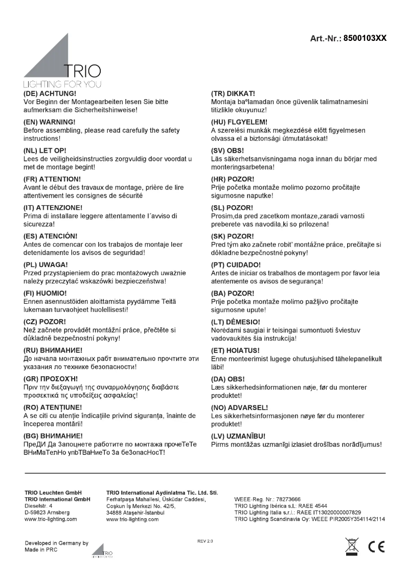 Page 1 de la notice Manuel utilisateur Trio Lighting Gemini 850010332