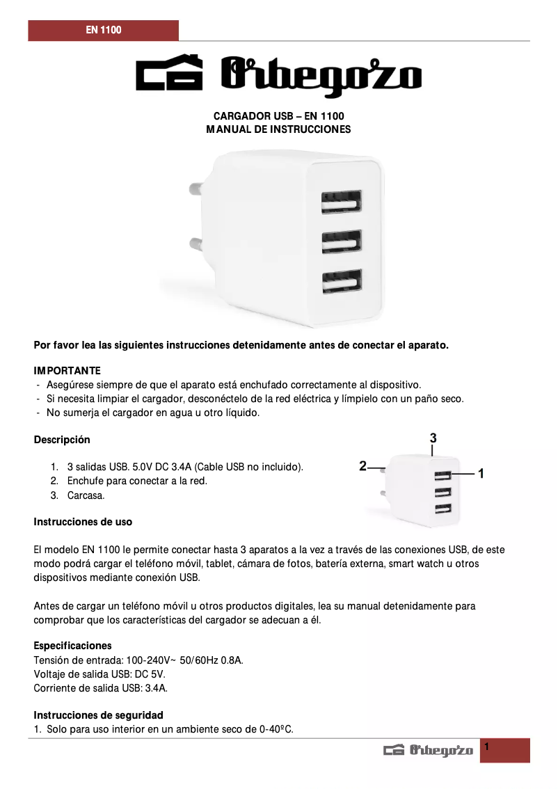 Page 1 de la notice Manuel utilisateur Orbegozo EN 1100