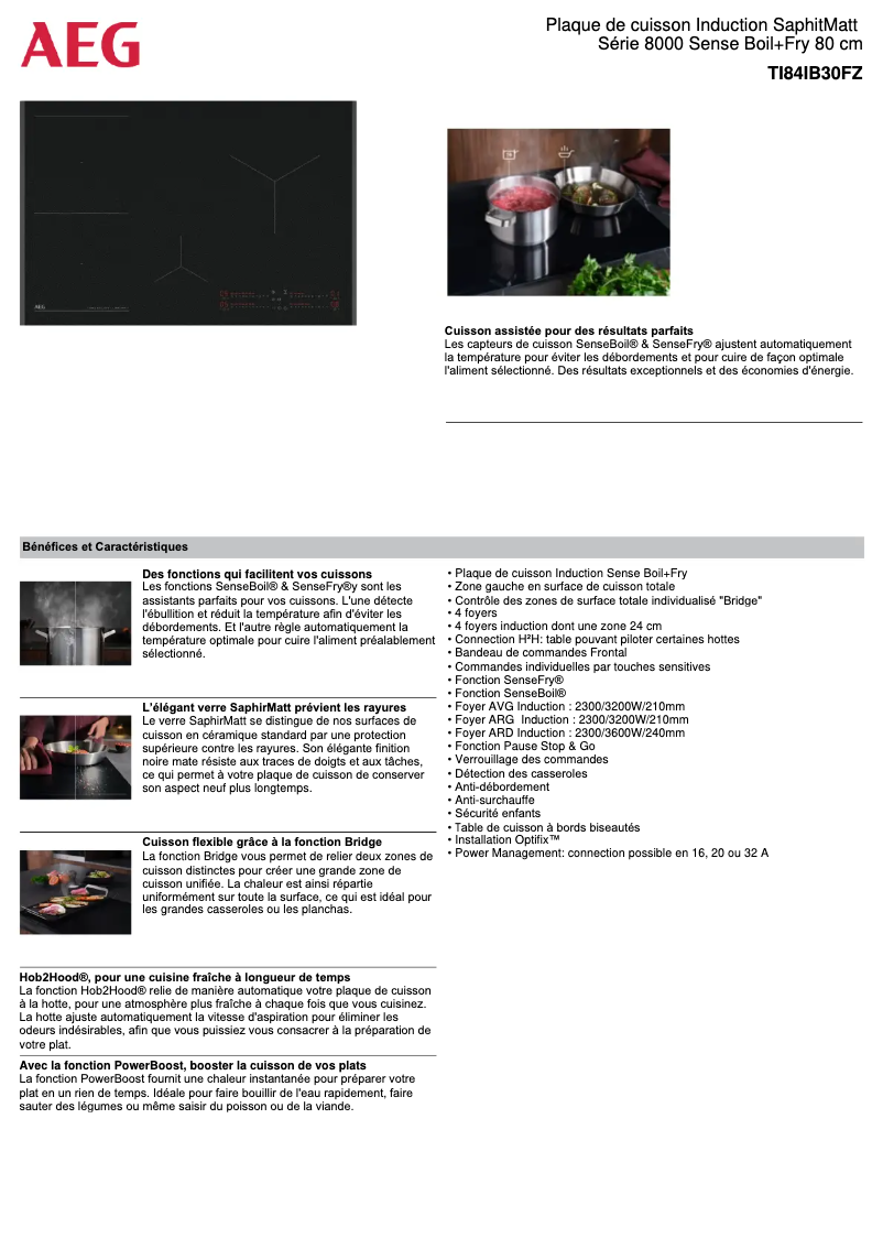 Page 1 de la notice Fiche technique AEG TI84IB30FZ