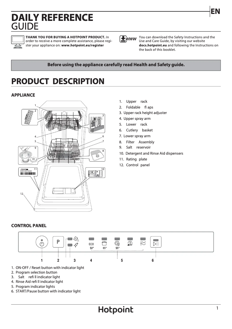 Page 1 de la notice Manuel utilisateur Hotpoint HSIE 2B19 UK