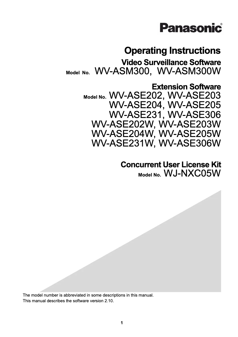Page n°1 - Manuel utilisateur Panasonic WV-ASM300W