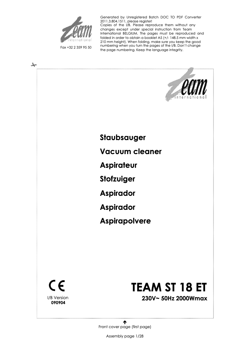 Page 1 de la notice Manuel utilisateur Team ST 18 ET