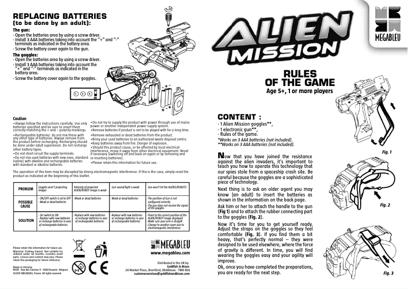 Page 1 de la notice Manuel utilisateur MEGABLEU Alien Mission