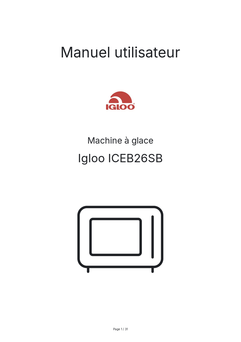 Page n°1 - Manuel utilisateur Igloo ICEB26SB