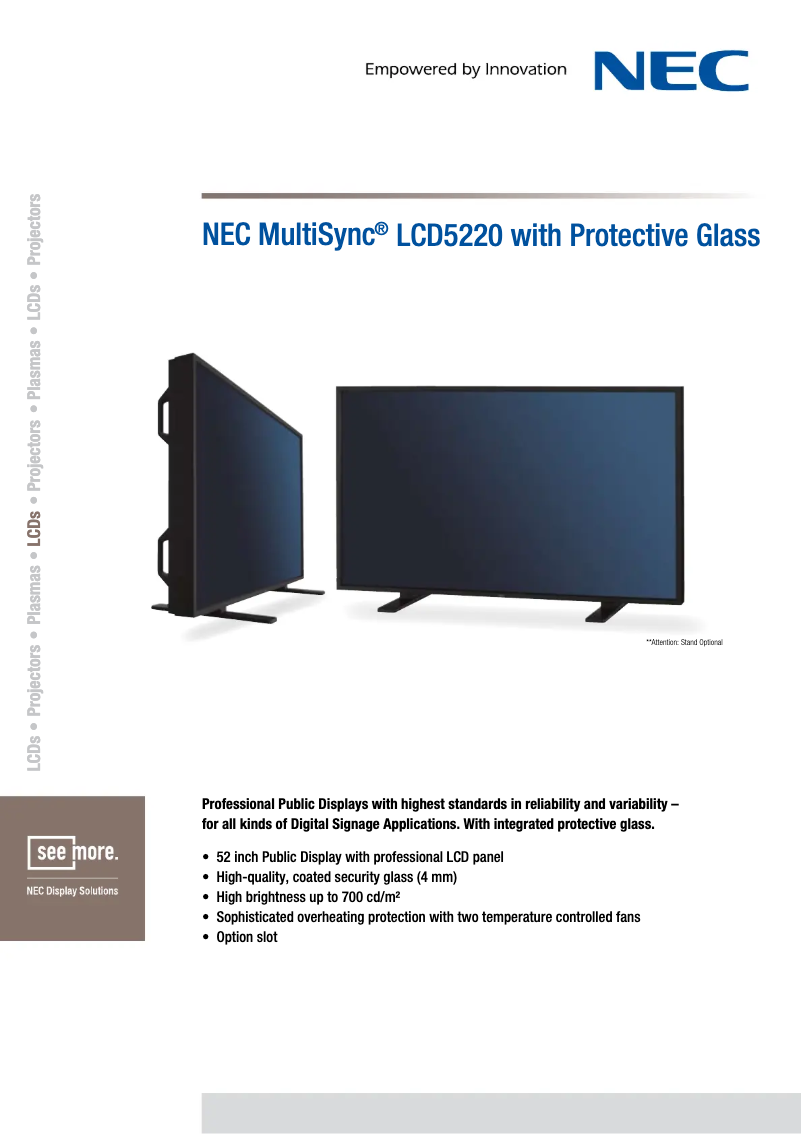 Page 1 de la notice Fiche technique NEC MultiSync LCD5220