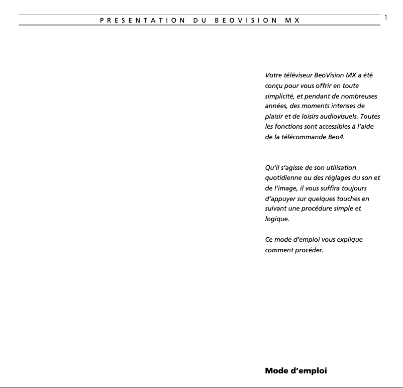 Image de la première page du manuel de l'appareil BeoVision MX 6000
