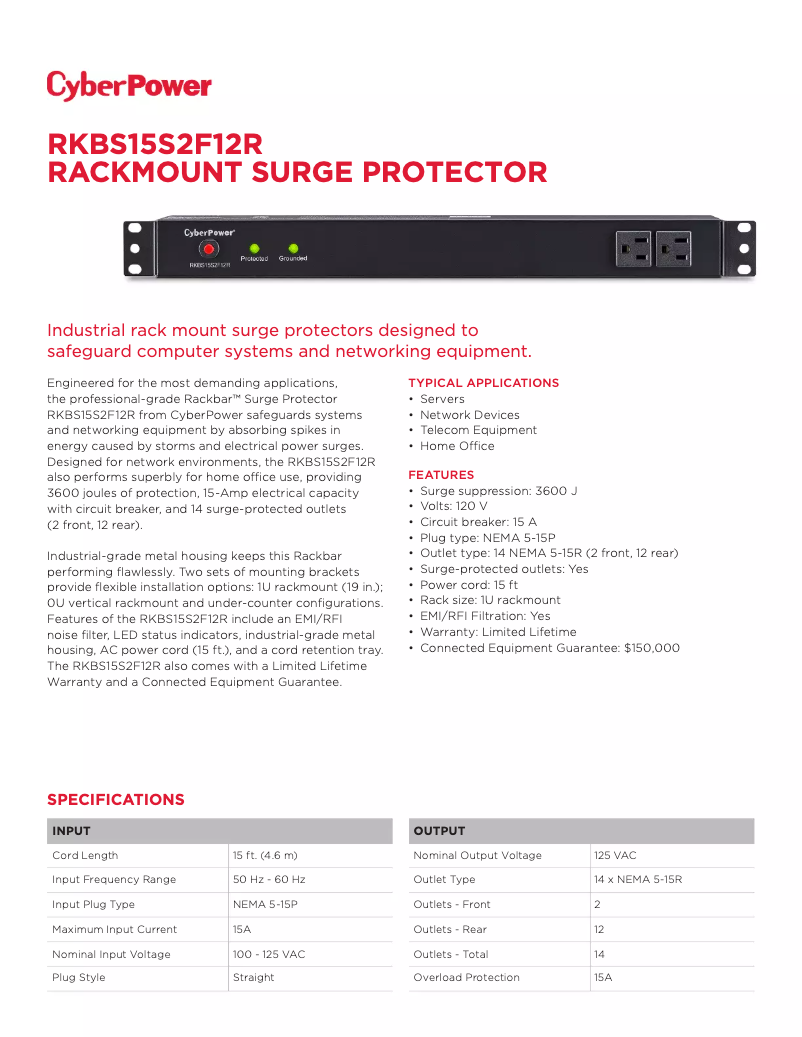 Page n°1 - Fiche technique CyberPower Rackbar RKBS15S2F12R