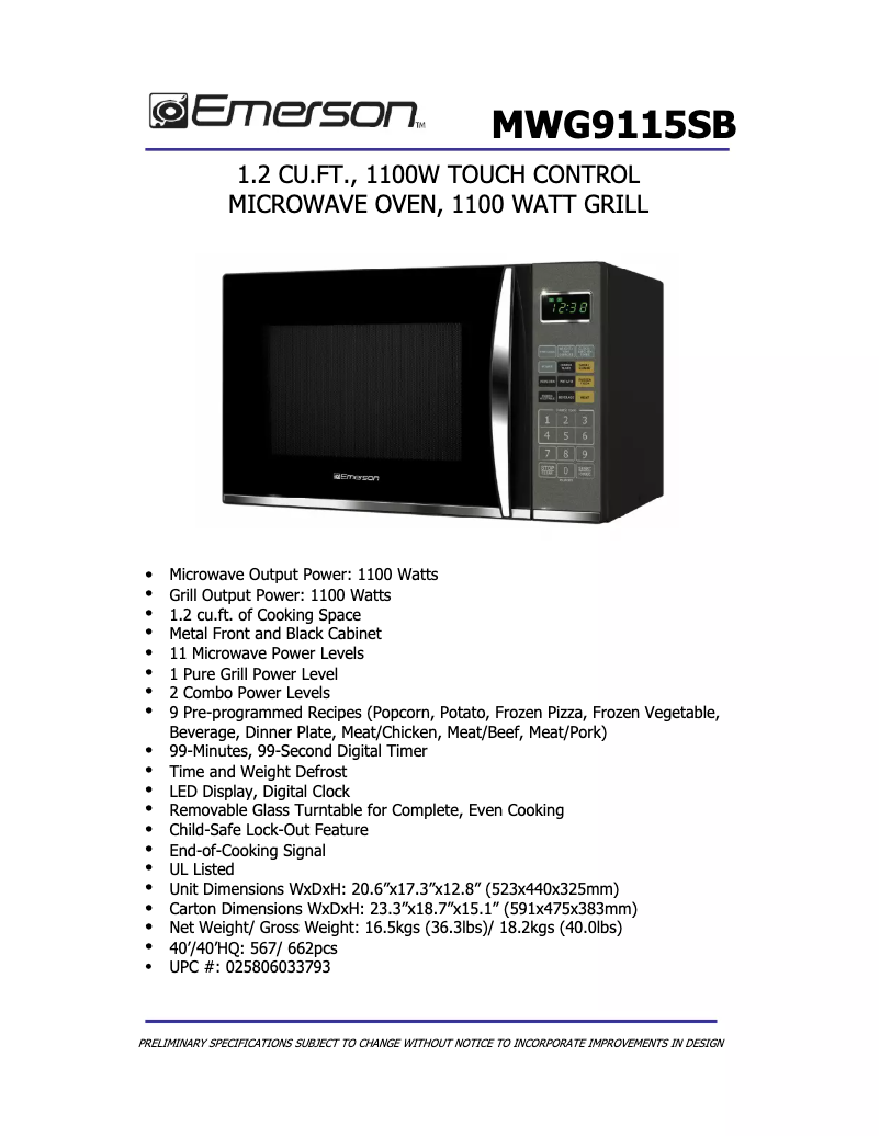 Image de la première page du manuel de l'appareil MWG9115SB