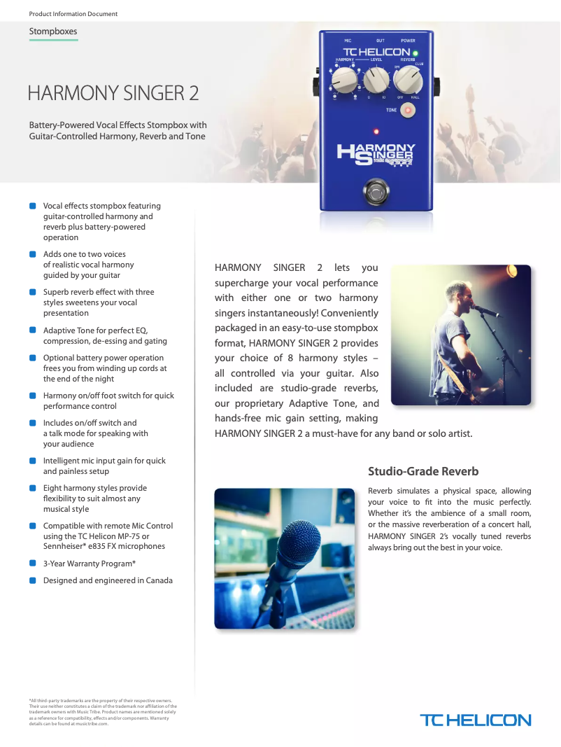 Página 1 del manual Ficha técnica TC Helicon Harmony Singer 2