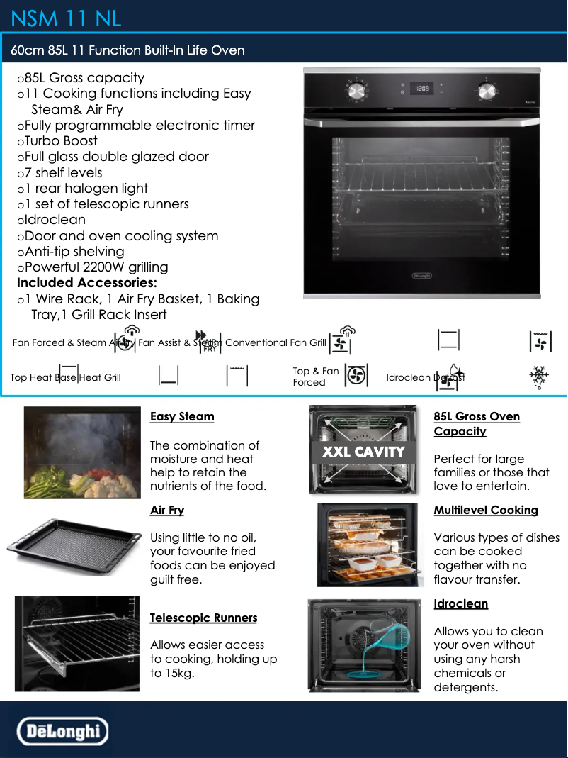 Page 1 de la notice Fiche technique DeLonghi NSM 11 NL