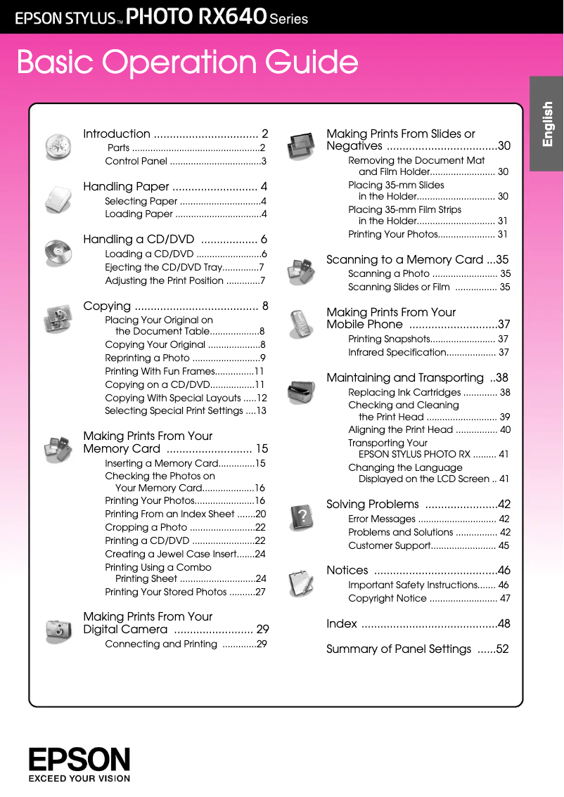 Page n°1 - Manuel utilisateur Epson Stylus Photo RX640