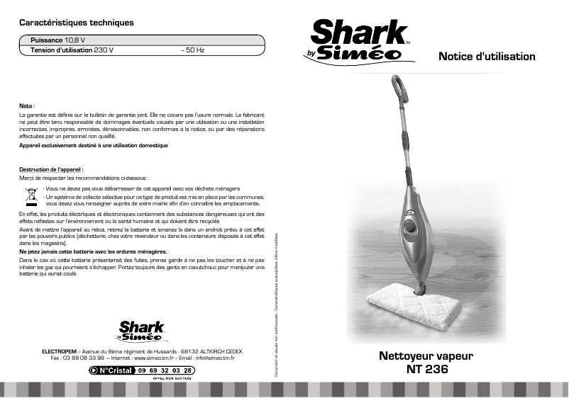 Page 1 de la notice Manuel utilisateur Siméo Shark