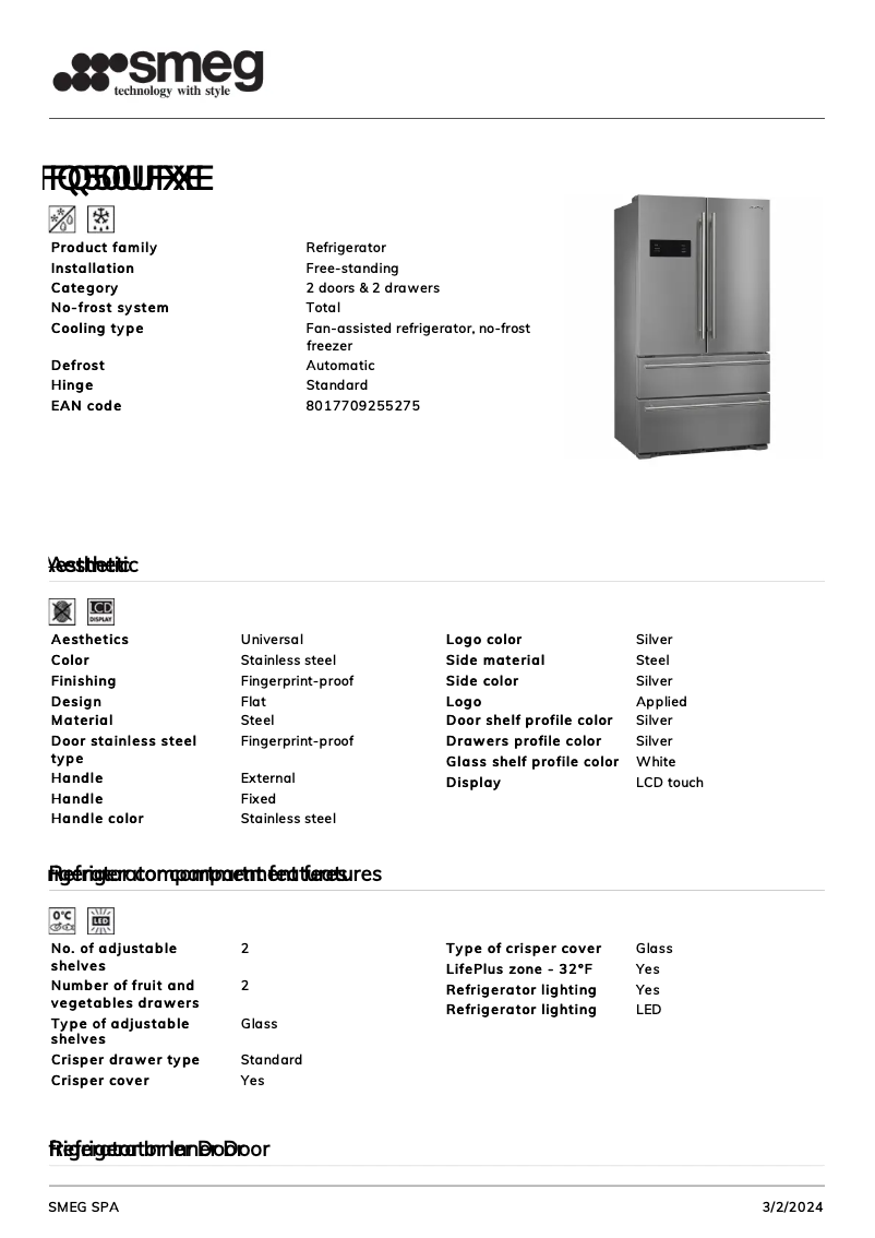Page n°1 - Fiche technique Smeg FQ50UFXE