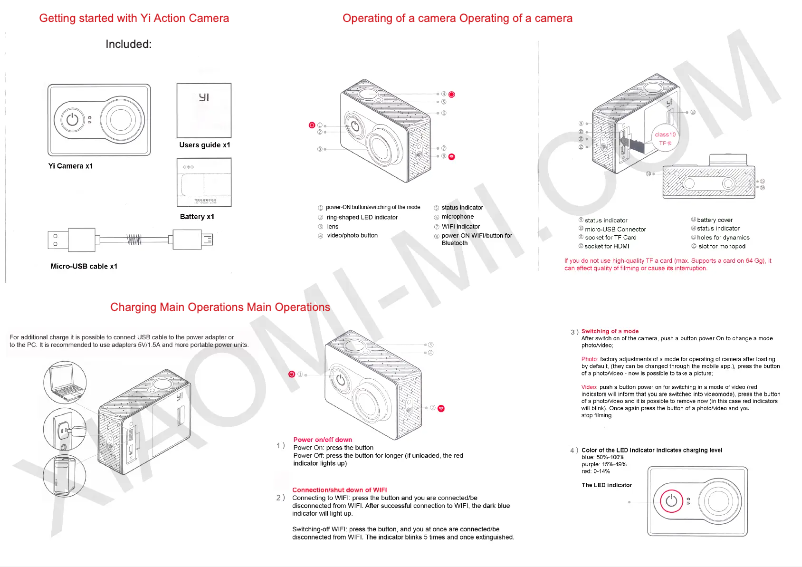 Page 1 de la notice Manuel utilisateur Xiaomi Yi Action Camera
