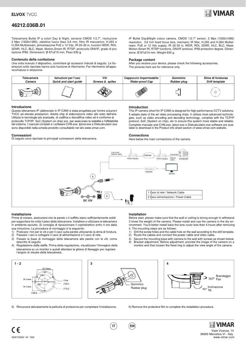 Page 1 de la notice Manuel utilisateur Vimar ELVOX 46212.036B.01