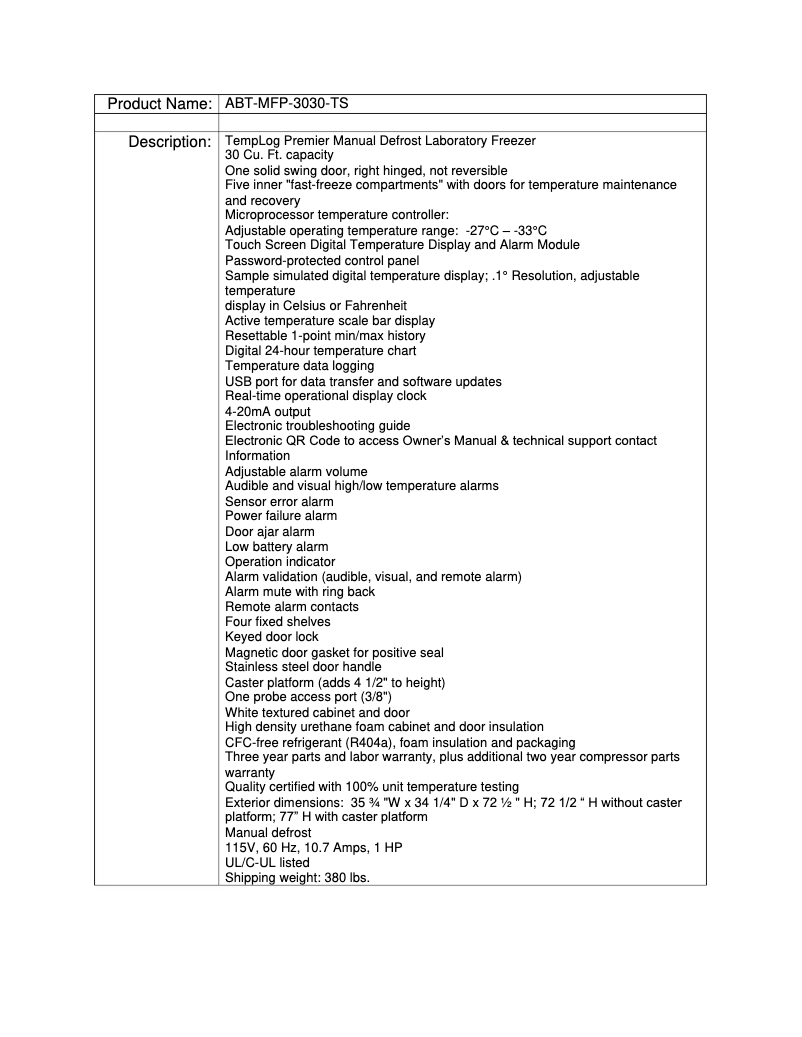 Page 1 de la notice Manuel utilisateur American BioTech Supply ABT-MFP-3030-TS