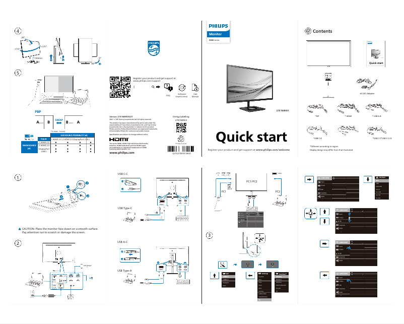 Page 1 of the manual Quick Start Guide Philips 27E1N8900