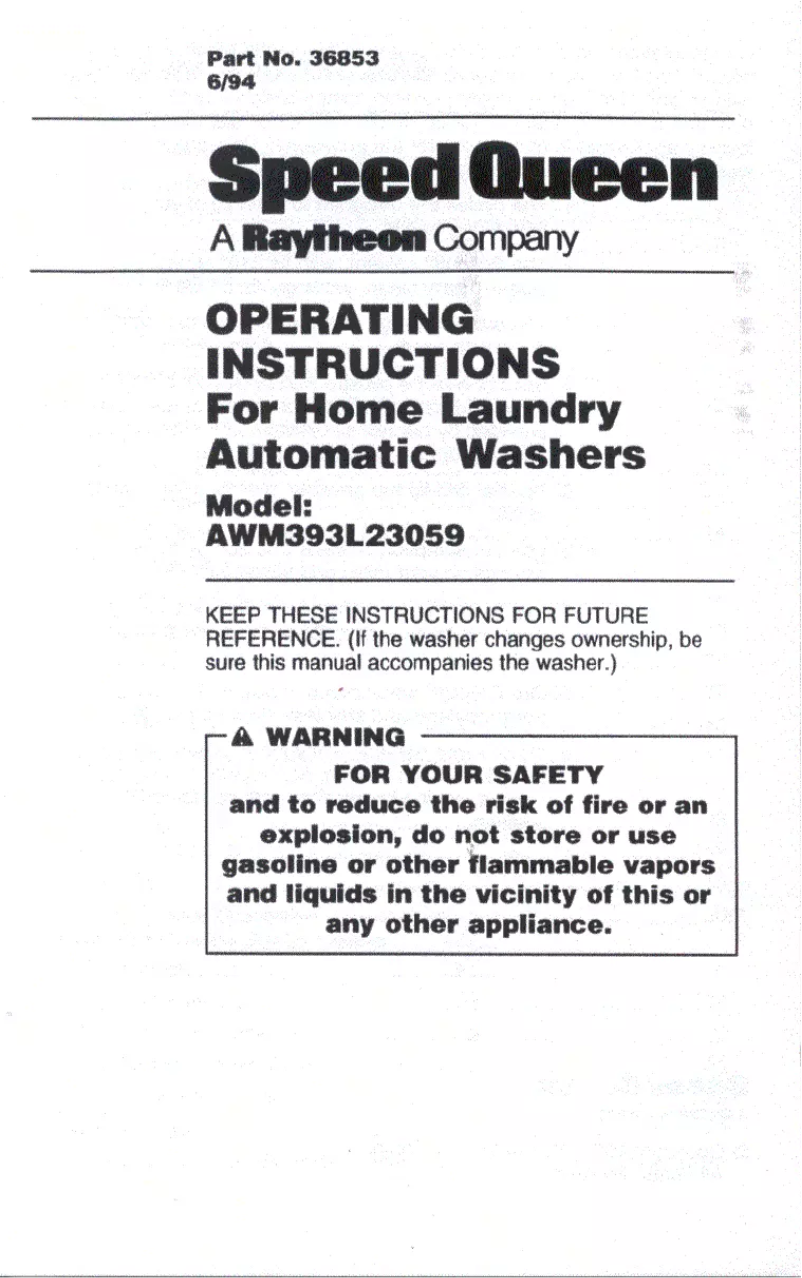 Page n°1 - Manuel utilisateur Speed Queen AWM393W2
