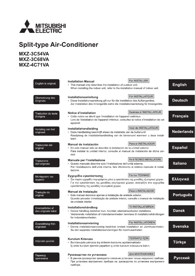 Page 1 de la notice Manuel utilisateur Mitsubishi MXZ-3C68VA