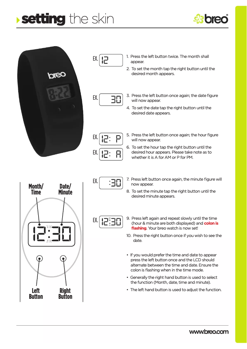 Page n°1 - Manuel utilisateur Breo Skin
