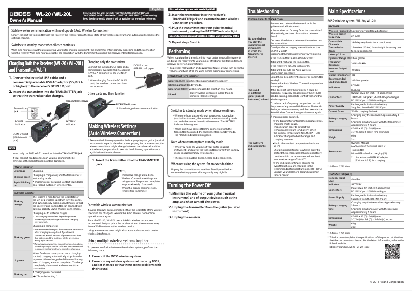 Image de la première page du manuel de l'appareil WL-20