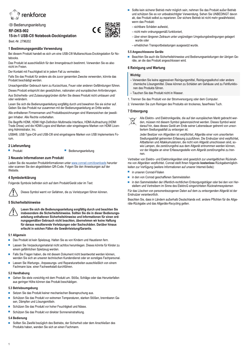 Page n°1 - Manuel utilisateur Renkforce RF-DKS-902