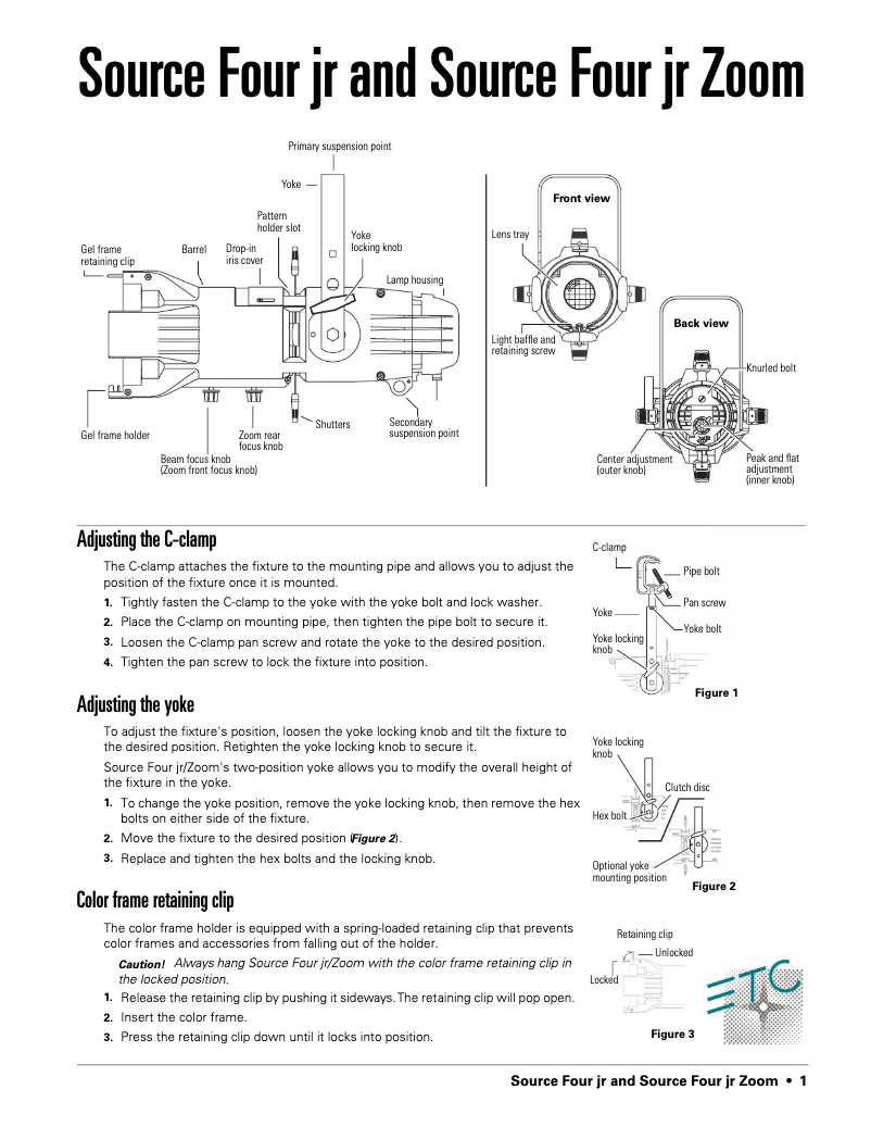 Page 1 de la notice Manuel utilisateur ETC Source Four jr