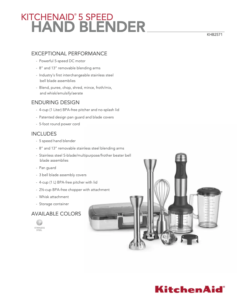 Page 1 de la notice Fiche technique KitchenAid KHB2571