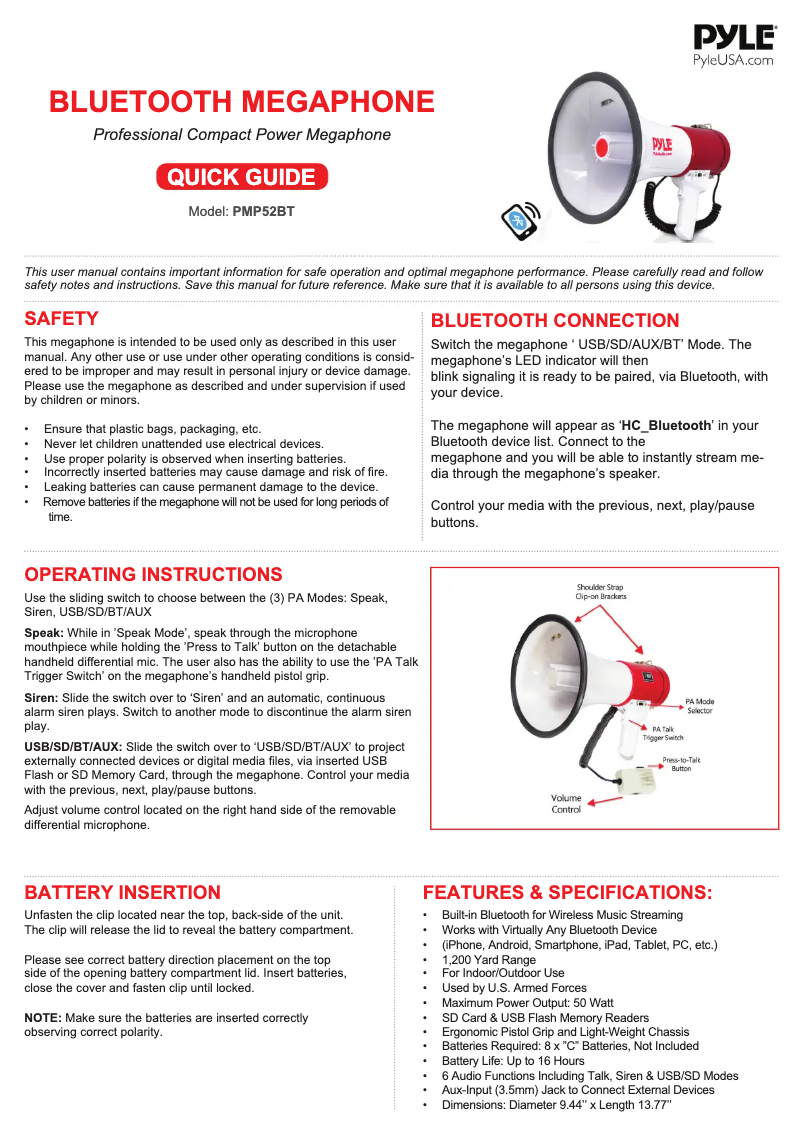 Image de la première page du manuel de l'appareil PMP52BT