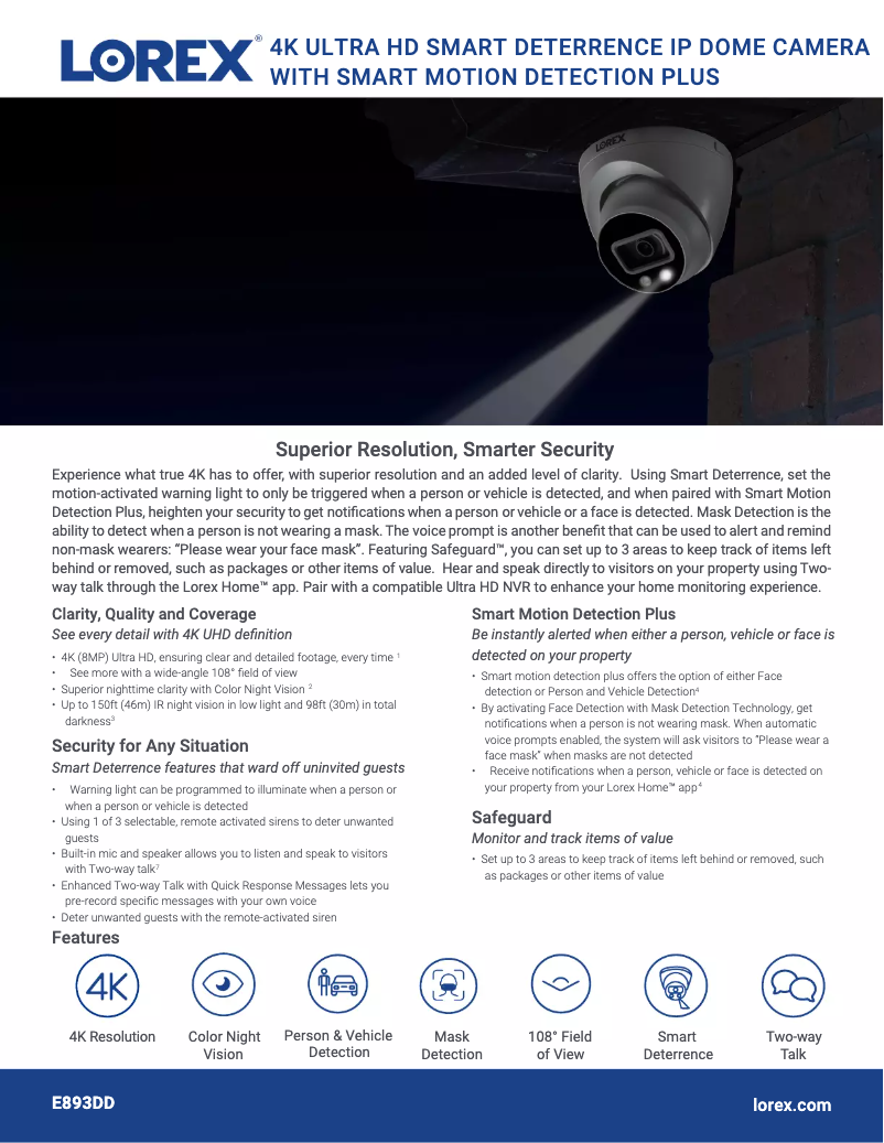 Página 1 del manual Ficha técnica Lorex E893DD-E