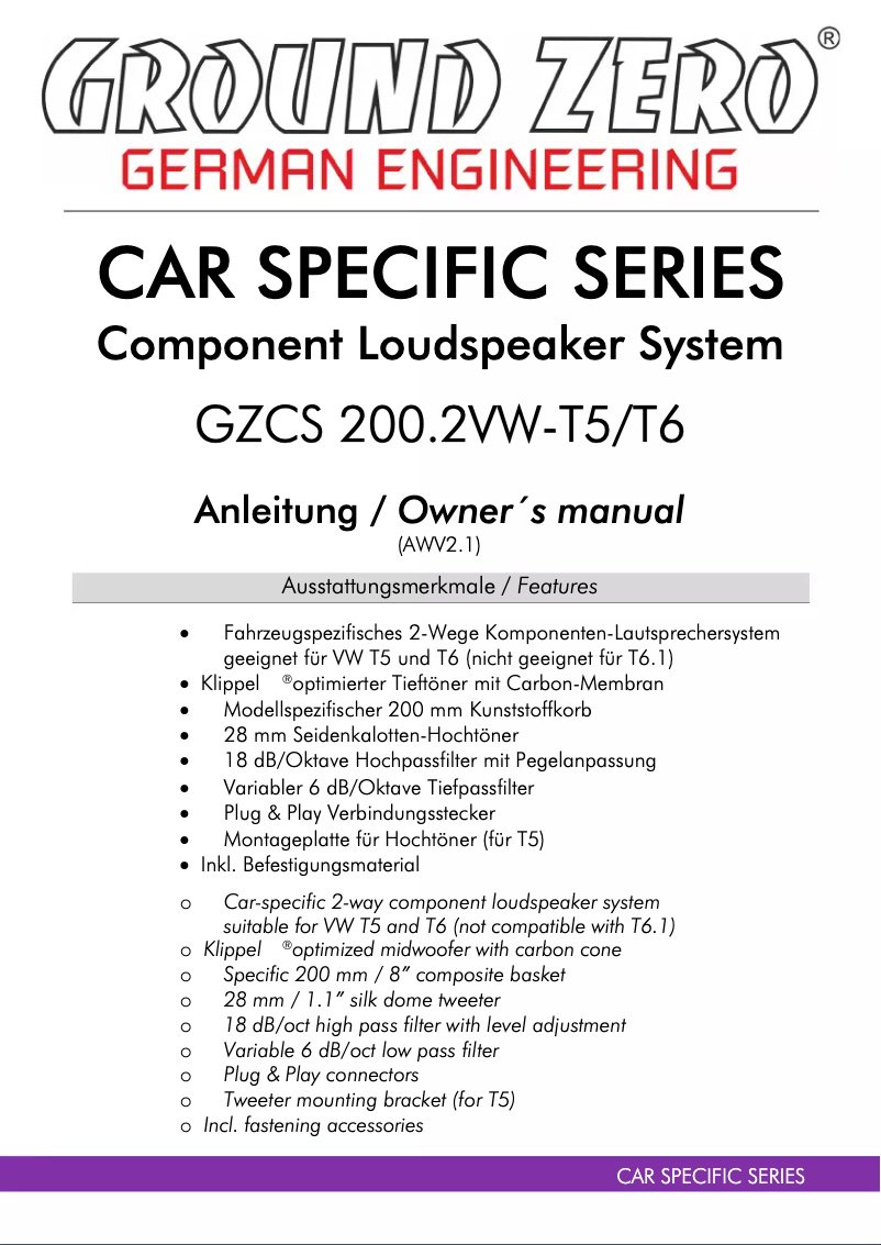 Imagen de la primera página del manual del dispositivo GZCS 200.2VW-T5/T6