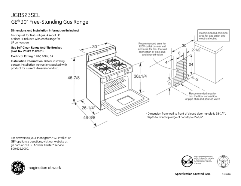 Page n°1 - Fiche technique GE JGBS23SELSS