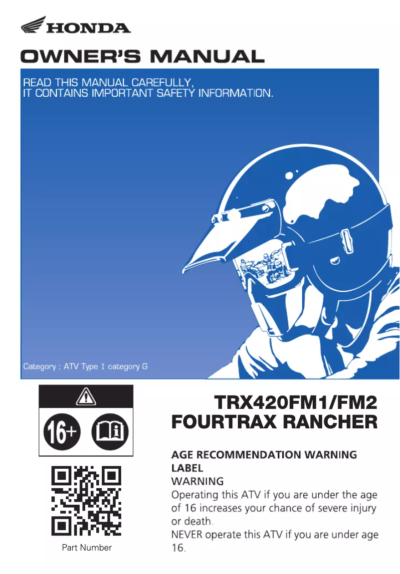 Page 1 de la notice Manuel utilisateur Honda FourTrax Rancher TRX420FM1 (2019)