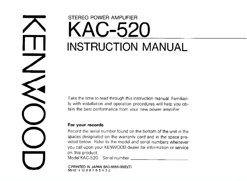 Page n°1 - Manuel utilisateur Kenwood KAC 520