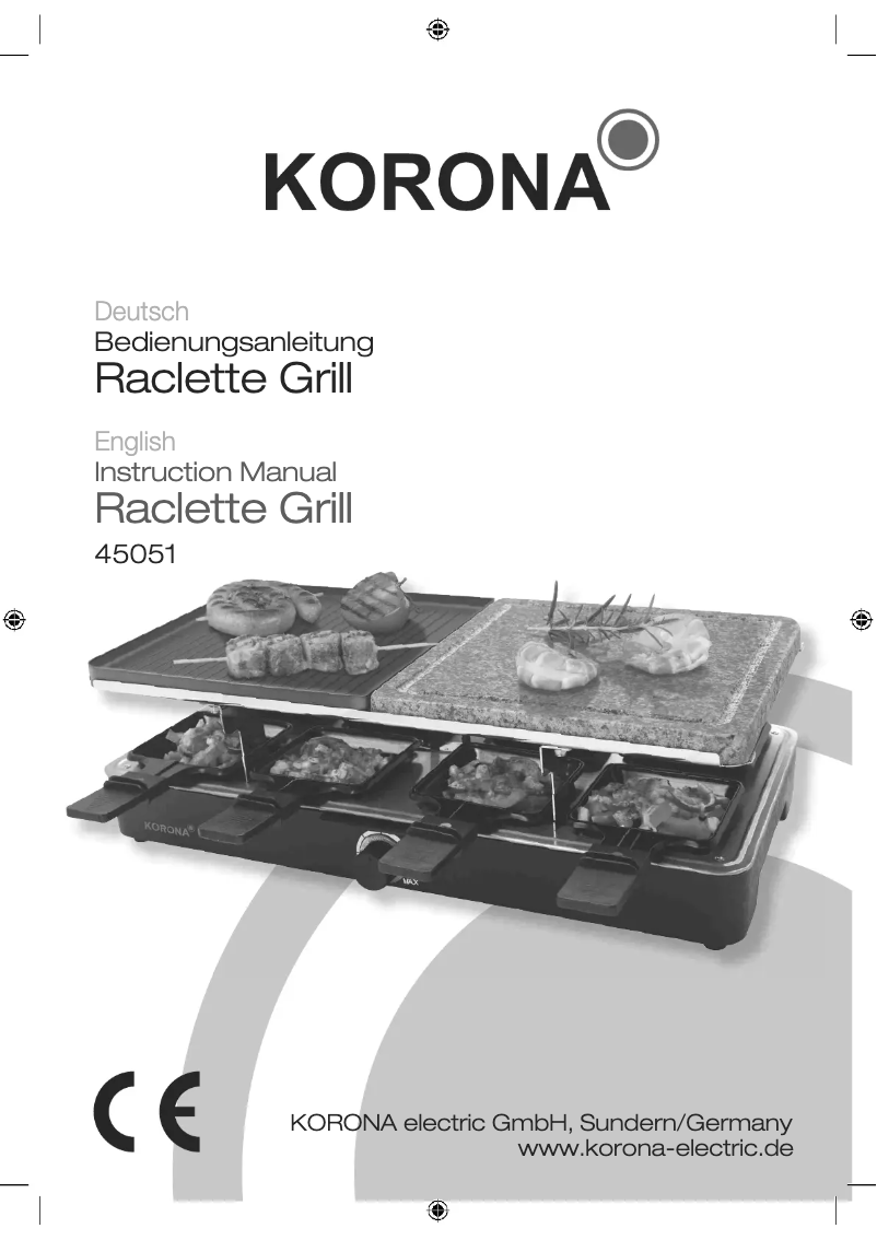Page 1 de la notice Manuel utilisateur Korona Raclette Grill 45051