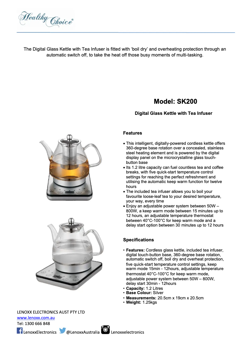 Image de la première page du manuel de l'appareil Healthy Choice SK200