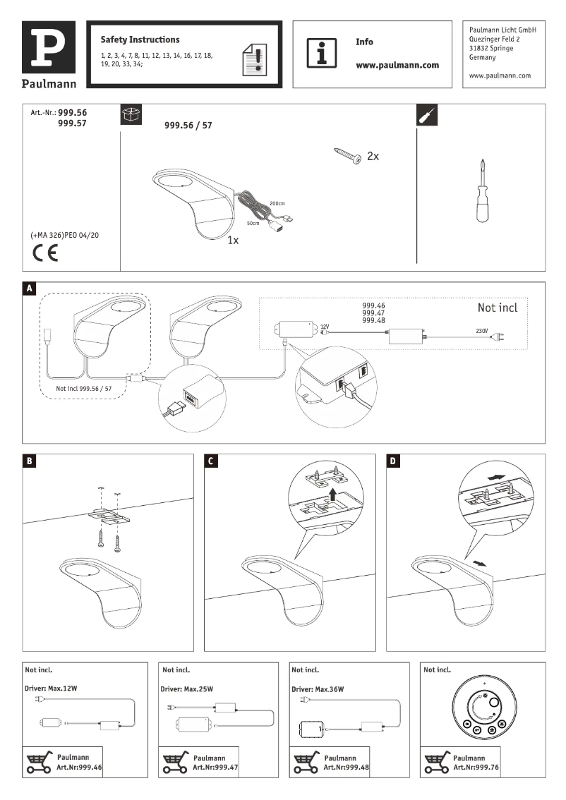 Page 1 de la notice Manuel utilisateur Paulmann 999.57