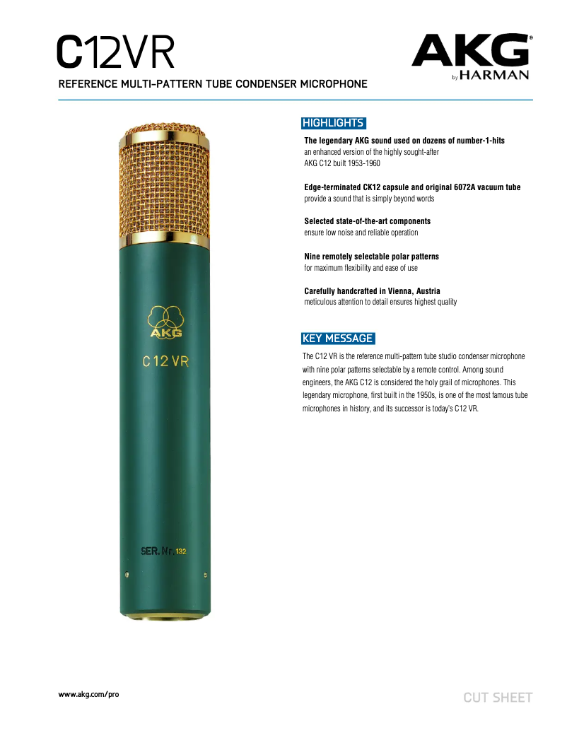Page 1 de la notice Fiche technique AKG C12 VR