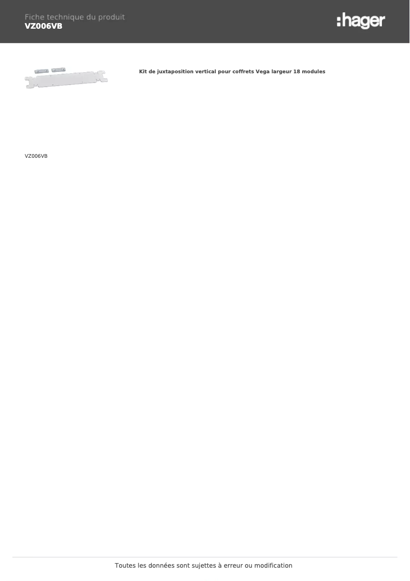Page n°1 - Fiche technique Hager VZ006VB